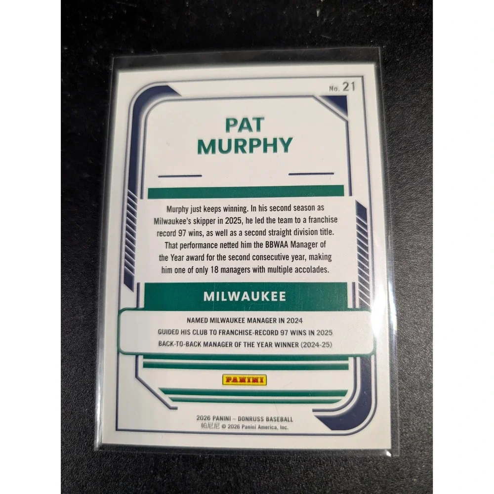 2026 Panini Donruss Baseball Pat Murphy Milwaukee Manager Card 21 Holo Parallel
